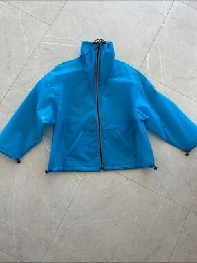 Bright Blue Rain Jacket with High Collar